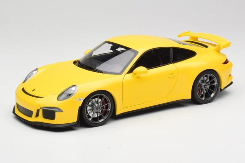 Porsche 911 991 GT3 Racing Jaune & Jantes Argent Minichamps 1:18 110062722 Métal