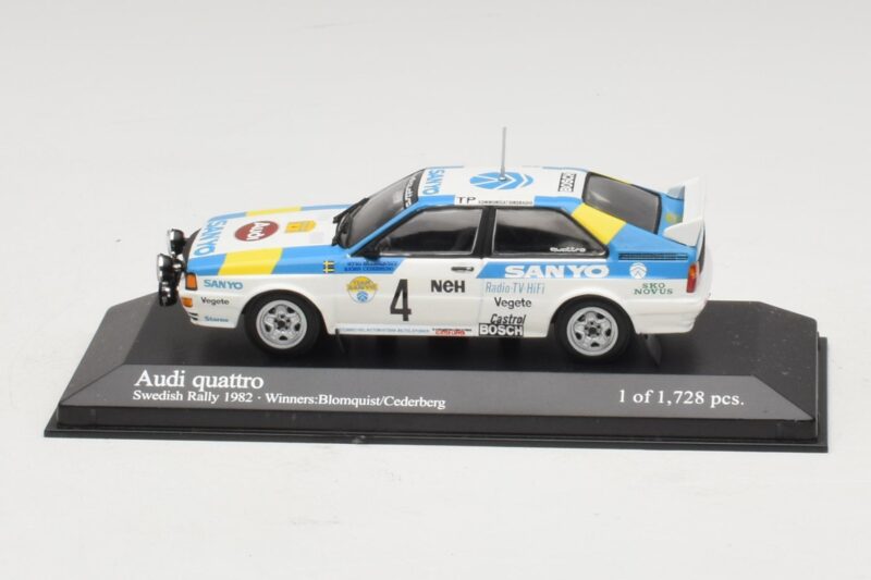 Audi Quattro #4 S. Blomqvist / B. Cederberg Rally Sweden Winner 1982 Minichamps 1:43 Audi Quattro #4 S. Blomqvist / B. Cederberg Rally Sweden Winner 1982 Minichamps 1:43 430821904 Métal