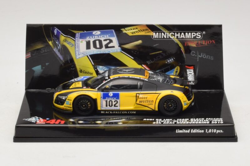Audi R8 LMS GT3 #102 H-J. Stuck / H. Heyer Black Falcon 24 Hours of Nurburgring 2010 Minichamps 1:43 Audi R8 LMS GT3 #102 H-J. Stuck / H. Heyer Black Falcon 24 Hours of Nurburgring 2010 Minichamps 1:43 437101912 Métal