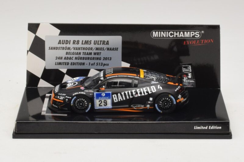Audi R8 LMS Ultra #29 Team WRT Sandstorm L. Vanthoor 24 Hours of Nurburgring 2013 Minichamps 1:43 Audi R8 LMS Ultra #29 Team WRT Sandstorm L. Vanthoor 24 Hours of Nurburgring 2013 Minichamps 1:43 437130129 Métal