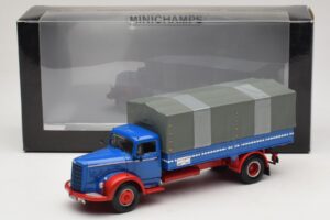 Mercedes L 315 Camion Plateau Bleu Rouge Minichamps 1:43 439034420 Métal — image 6 sur 6