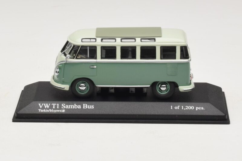 Volkswagen T1 Samba Bus Bleu Turquoise Blanc Minichamps 1:43 430052306 Métal